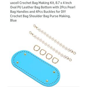 uxcell Crochet Bag Making Kit Blue PU Leather Base‎ Pearl Handles D-Rings DIY